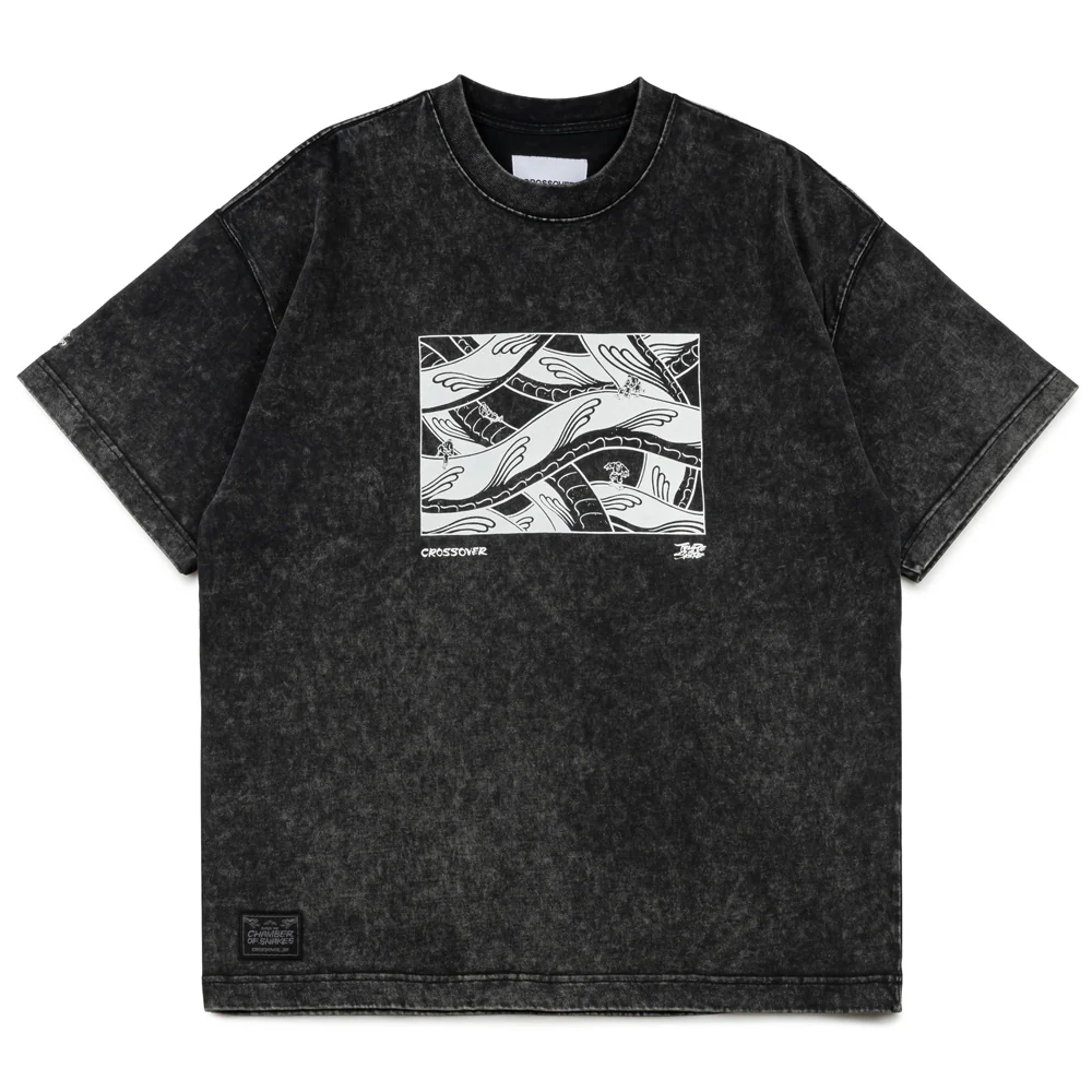 Crossover x Temple of Skate 'The Chamber of Snakes' Tee | Black Faded