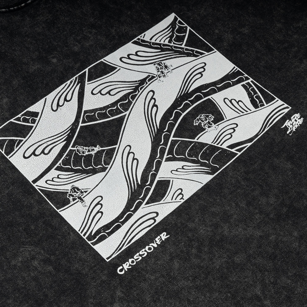 Crossover x Temple of Skate 'The Chamber of Snakes' Tee | Black Faded - Image 3