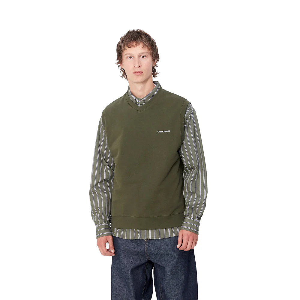 Script V-Neck Vest Sweatshirt | Office Green - Image 3