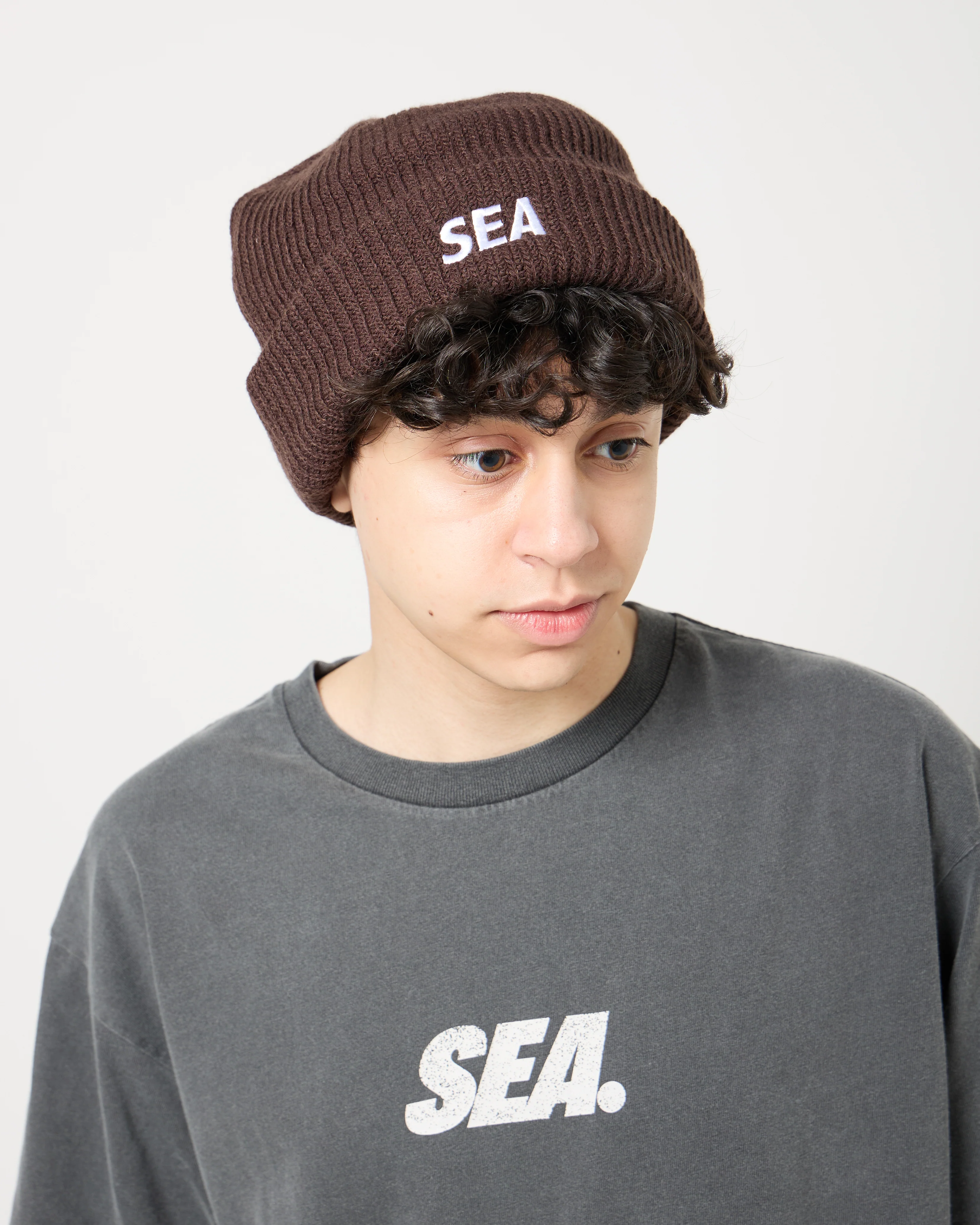 Sea Logo Knit Cap | Brown - Image 4